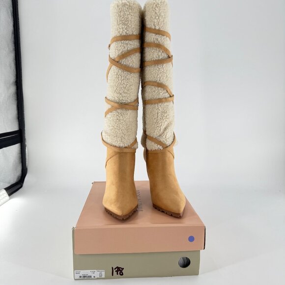 Thalia Sodi Tan Suede & Faux Fur Knee-High Heeled Boots, 7.5 - Picture 6 of 11